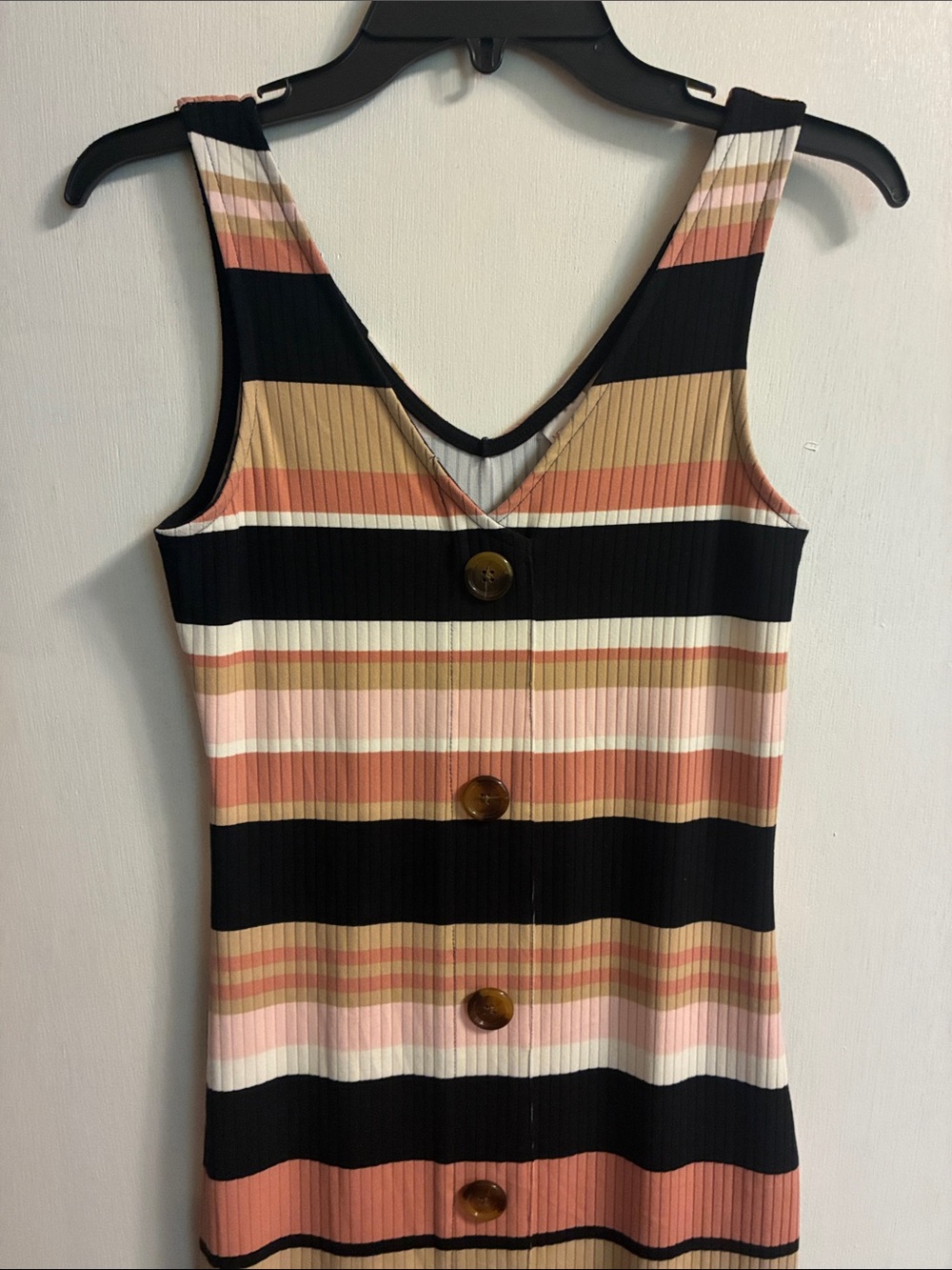 No Boundaries Striped V-Neck Tank Top - Black, Rust & Pink